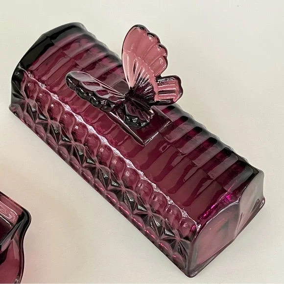Circleware Plum Purple Amethyst Butterfly Butter Dish - Picture 6 of 16